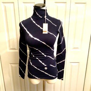 NWY Tory Burch  Navy Tie-Dye Tissue Mock Neck LS Top